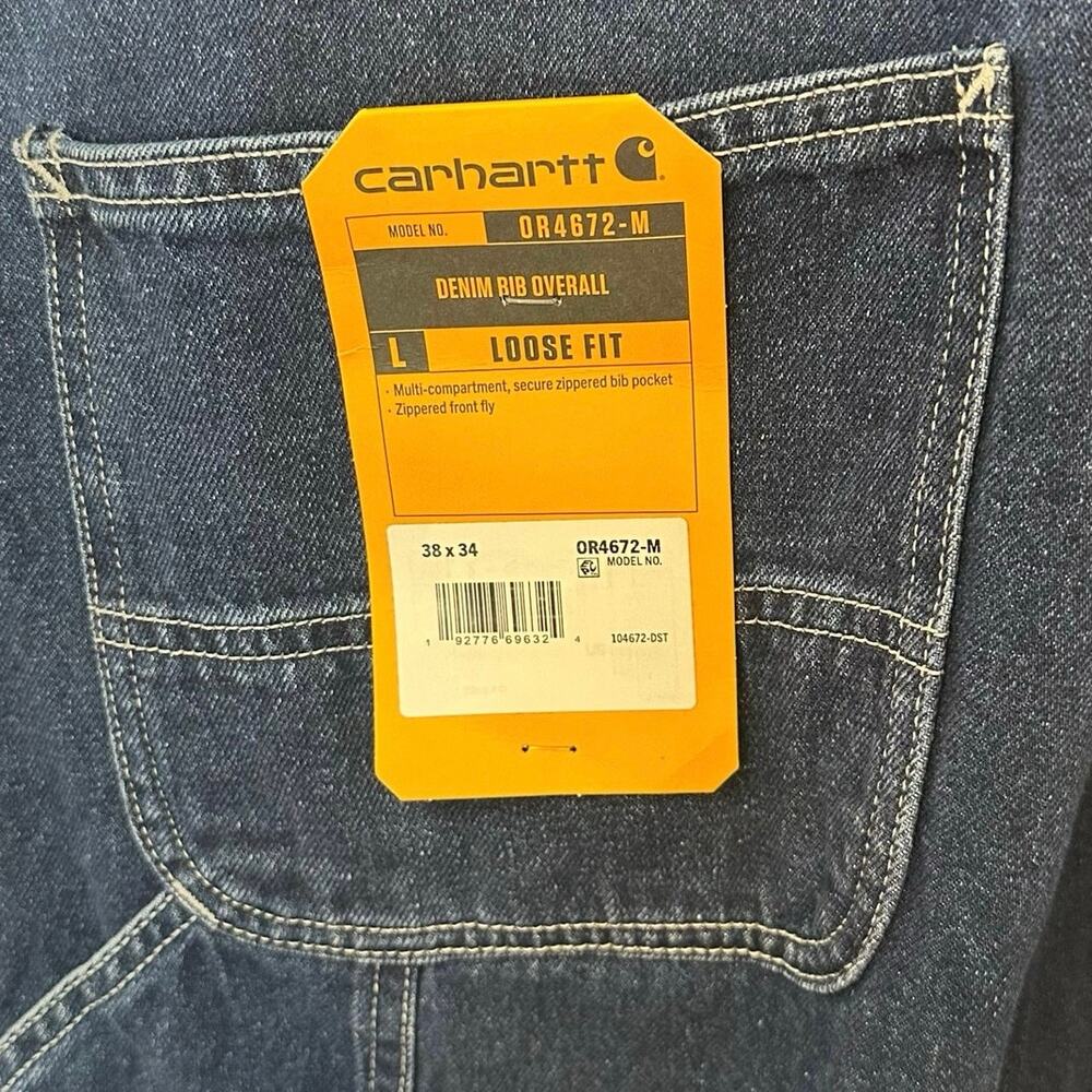 Carhartt NWT Loose Fit Denim Rib Overalls Size 38x34 Workwear Farm Chore Pockets - Picture 9 of 16